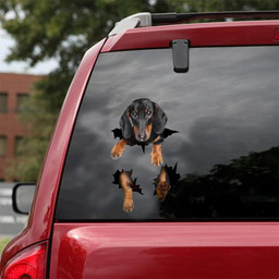 Dachshund Dog Breeds Dogs Puppy Crack Window Decal Custom 3d Car Decal Vinyl Aesthetic Decal Funny Stickers Cute Gift Ideas Ae10406 Car Vinyl Decal Sticker Window Decals, Peel and Stick Wall Decals 18x18IN 2PCS