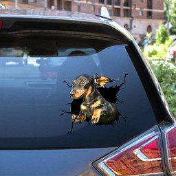 Dachshund Dog Breeds Dogs Puppy Crack Window Decal Custom 3d Car Decal Vinyl Aesthetic Decal Funny Stickers Cute Gift Ideas Ae10394 Car Vinyl Decal Sticker Window Decals, Peel and Stick Wall Decals 12x12IN 2PCS