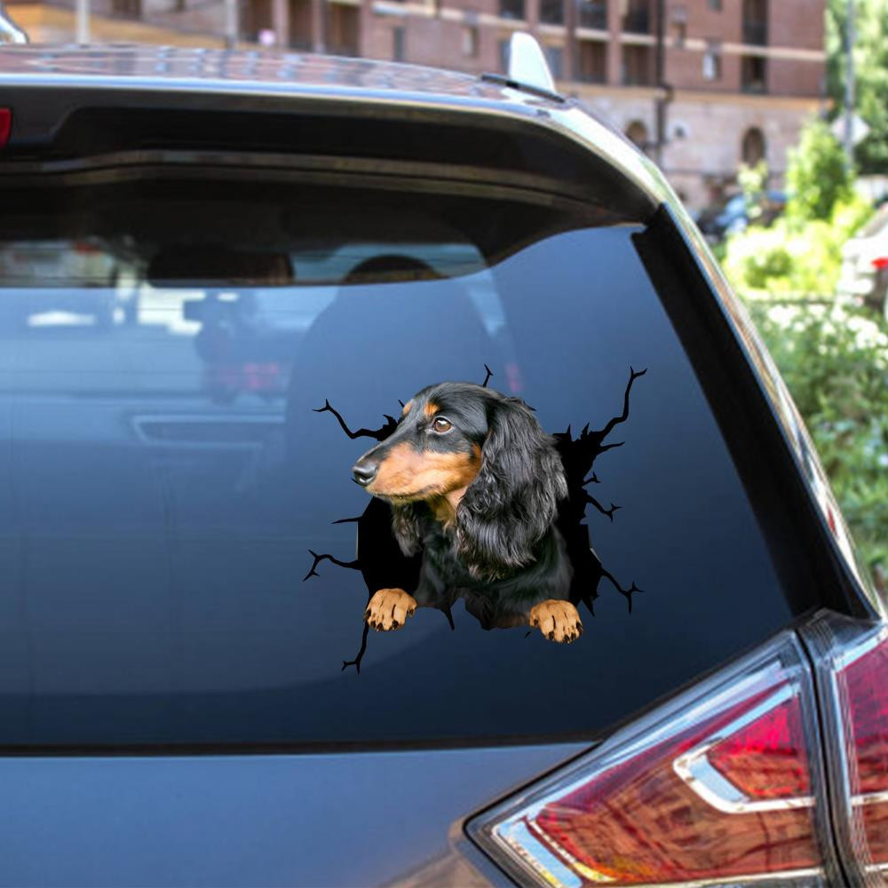 Dachshund Dog Breeds Dogs Puppy Crack Window Decal Custom 3d Car Decal Vinyl Aesthetic Decal Funny Stickers Cute Gift Ideas Ae10411 Car Vinyl Decal Sticker Window Decals, Peel and Stick Wall Decals 12x12IN 2PCS