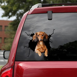 Dachshund Dog Breeds Dogs Puppy Crack Window Decal Custom 3d Car Decal Vinyl Aesthetic Decal Funny Stickers Cute Gift Ideas Ae10412 Car Vinyl Decal Sticker Window Decals, Peel and Stick Wall Decals 18x18IN 2PCS