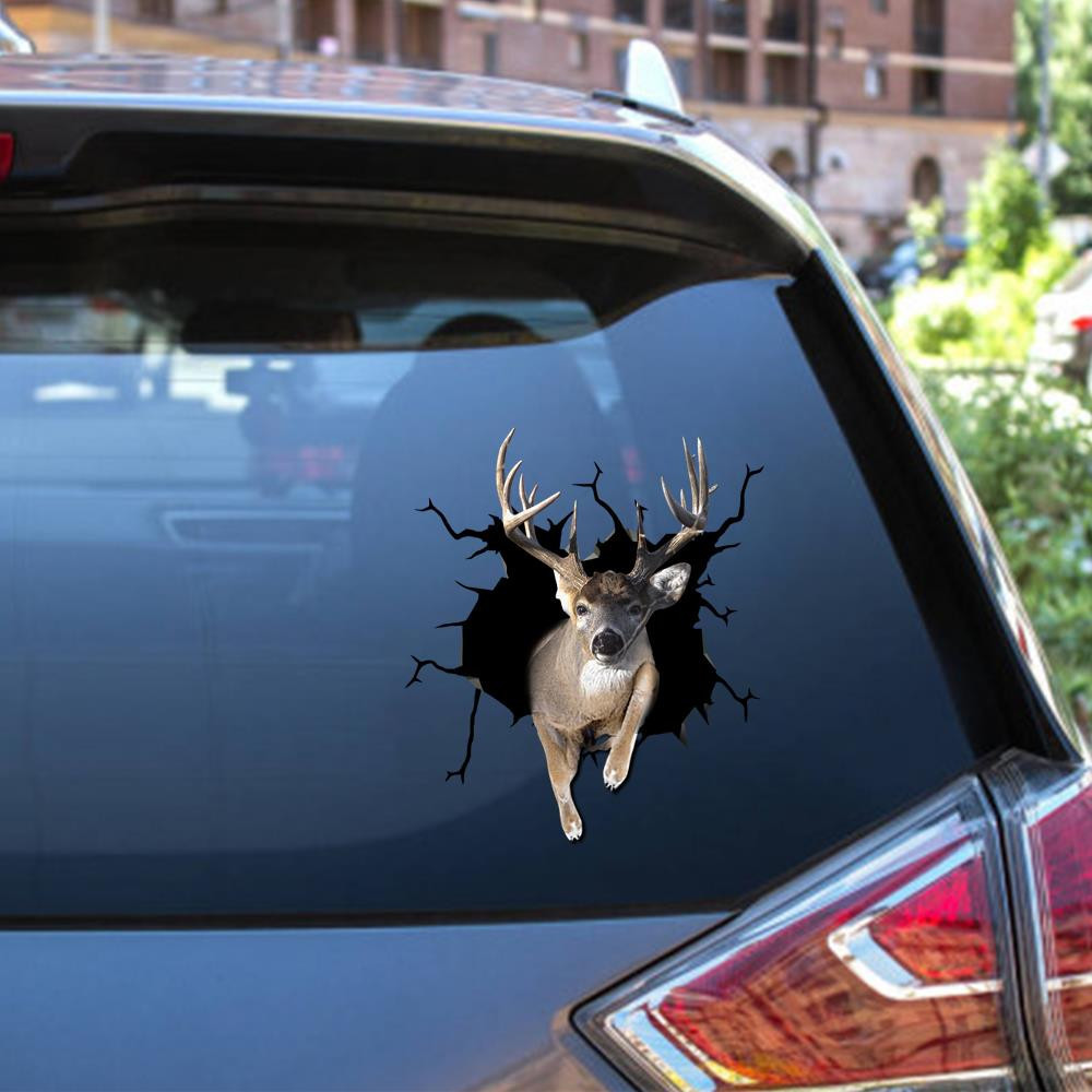 Deer Crack Window Decal Custom 3d Car Decal Vinyl Aesthetic Decal Funny Stickers Home Decor Gift Ideas Car Vinyl Decal Sticker Window Decals, Peel and Stick Wall Decals 12x12IN 2PCS
