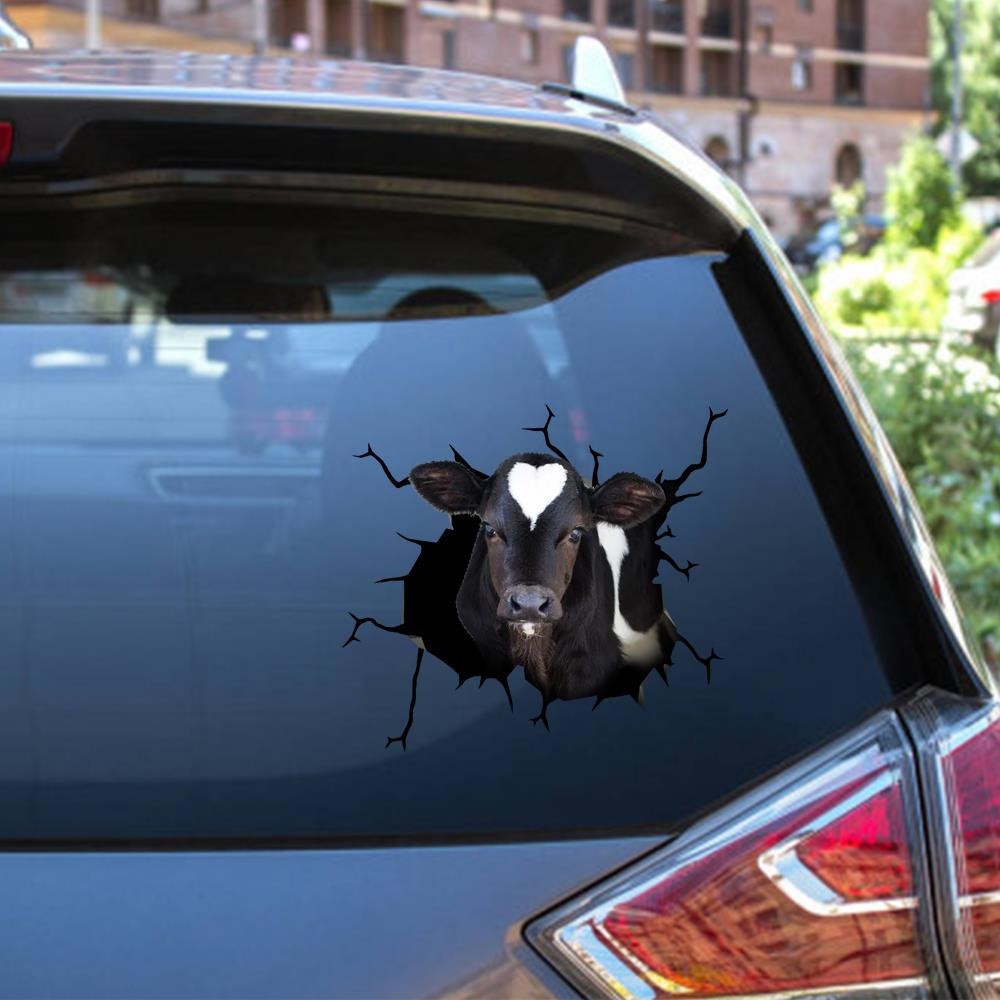Dairy Cow Crack Window Decal Custom 3d Car Decal Vinyl Aesthetic Decal Funny Stickers Cute Gift Ideas Ae10418 Car Vinyl Decal Sticker Window Decals, Peel and Stick Wall Decals 12x12IN 2PCS