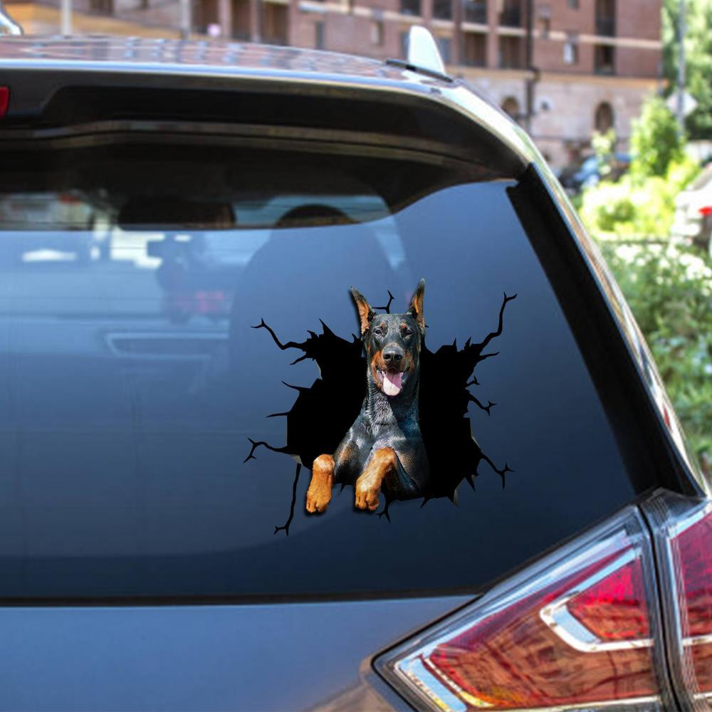 Dobermann Crack Window Decal Custom 3d Car Decal Vinyl Aesthetic Decal Funny Stickers Cute Gift Ideas Ae10436 Car Vinyl Decal Sticker Window Decals, Peel and Stick Wall Decals 12x12IN 2PCS
