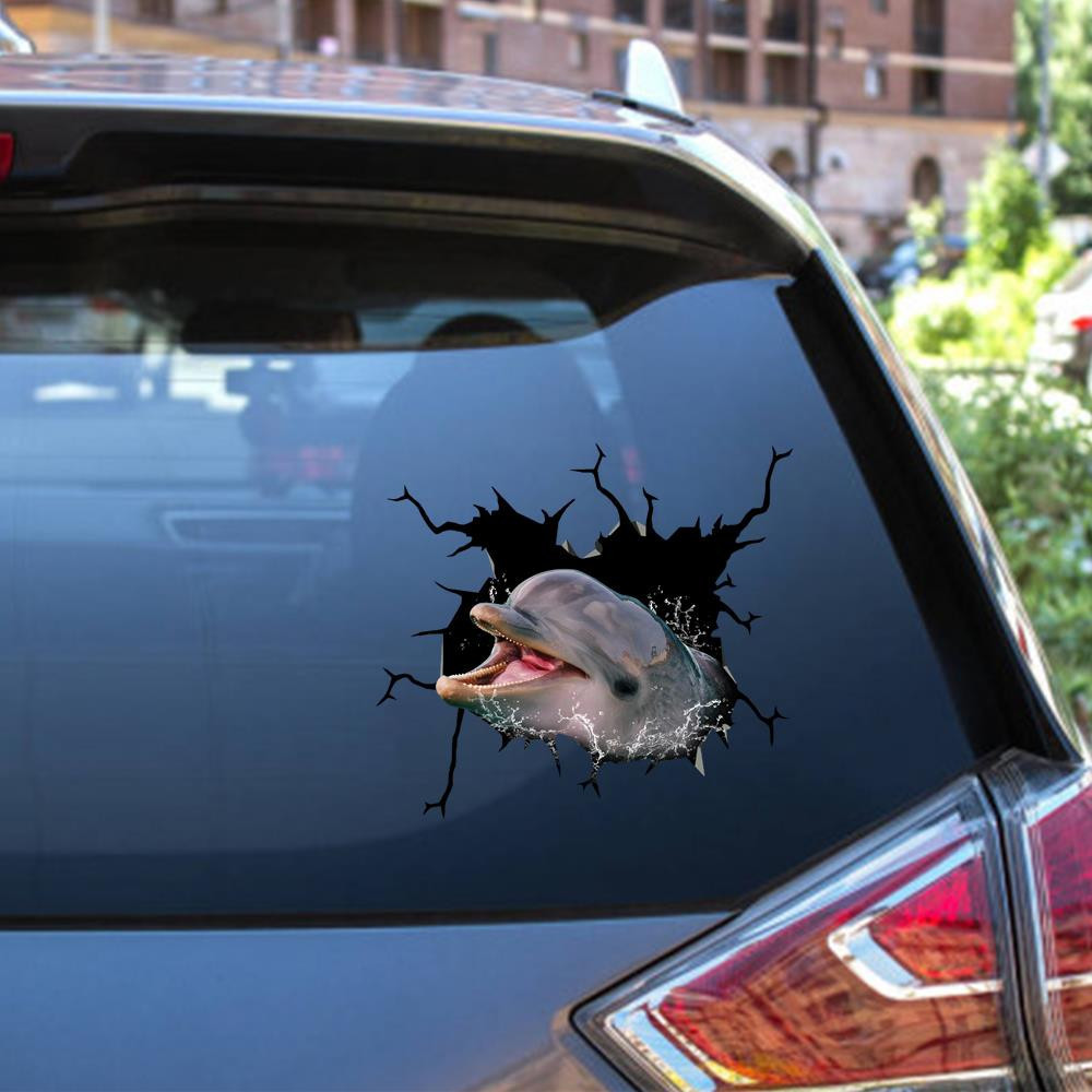 Dolphin Crack Window Decal Custom 3d Car Decal Vinyl Aesthetic Decal Funny Stickers Cute Gift Ideas Ae10450 Car Vinyl Decal Sticker Window Decals, Peel and Stick Wall Decals 12x12IN 2PCS