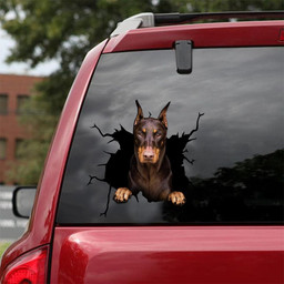 Doberman Crack Window Decal Custom 3d Car Decal Vinyl Aesthetic Decal Funny Stickers Cute Gift Ideas Ae10433 Car Vinyl Decal Sticker Window Decals, Peel and Stick Wall Decals 18x18IN 2PCS
