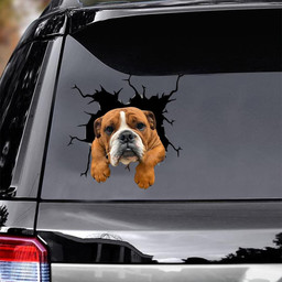 English Bulldog Crack Window Decal Custom 3d Car Decal Vinyl Aesthetic Decal Funny Stickers Cute Gift Ideas Ae10463 Car Vinyl Decal Sticker Window Decals, Peel and Stick Wall Decals