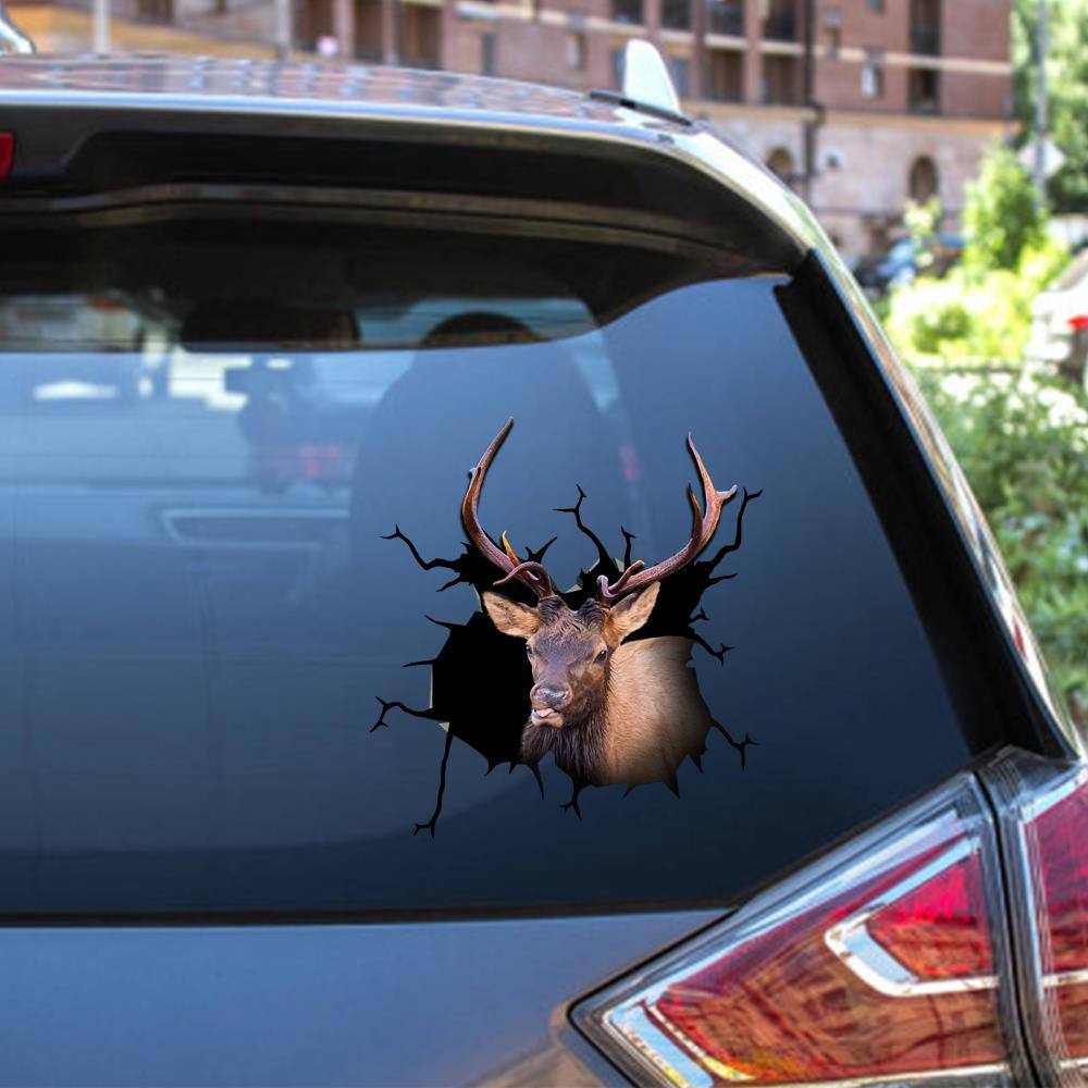 Elk Deer Crack Window Decal Custom 3d Car Decal Vinyl Aesthetic Decal Funny Stickers Home Decor Gift Ideas Car Vinyl Decal Sticker Window Decals, Peel and Stick Wall Decals 12x12IN 2PCS