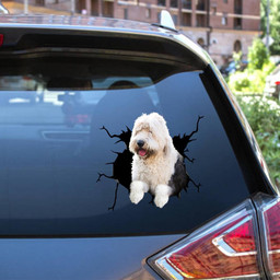 English Sheepdog Crack Window Decal Custom 3d Car Decal Vinyl Aesthetic Decal Funny Stickers Home Decor Gift Ideas Car Vinyl Decal Sticker Window Decals, Peel and Stick Wall Decals 12x12IN 2PCS