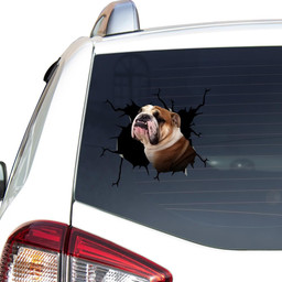 English Bulldog Crack Window Decal Custom 3d Car Decal Vinyl Aesthetic Decal Funny Stickers Cute Gift Ideas Ae10462 Car Vinyl Decal Sticker Window Decals, Peel and Stick Wall Decals