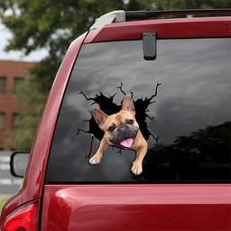 French Bulldog Dog Breeds Dogs Puppy Crack Window Decal Custom 3d Car Decal Vinyl Aesthetic Decal Funny Stickers Cute Gift Ideas Ae10495 Car Vinyl Decal Sticker Window Decals, Peel and Stick Wall Decals 18x18IN 2PCS