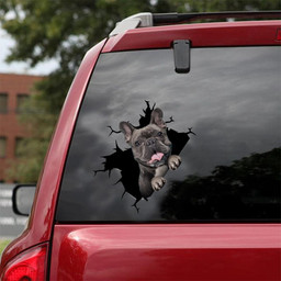 Funny French Bulldog Dog Breeds Dogs Puppy Crack Window Decal Custom 3d Car Decal Vinyl Aesthetic Decal Funny Stickers Cute Gift Ideas Ae10515 Car Vinyl Decal Sticker Window Decals, Peel and Stick Wall Decals 18x18IN 2PCS