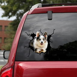 Corgi Crack Window Decal Custom 3d Car Decal Vinyl Aesthetic Decal Funny Stickers Cute Gift Ideas Ae10379 Car Vinyl Decal Sticker Window Decals, Peel and Stick Wall Decals 18x18IN 2PCS