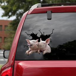 Funny Pig Friends Crack Window Decal Custom 3d Car Decal Vinyl Aesthetic Decal Funny Stickers Home Decor Gift Ideas Car Vinyl Decal Sticker Window Decals, Peel and Stick Wall Decals 18x18IN 2PCS