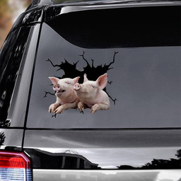 Funny Pig Friends Crack Window Decal Custom 3d Car Decal Vinyl Aesthetic Decal Funny Stickers Home Decor Gift Ideas Car Vinyl Decal Sticker Window Decals, Peel and Stick Wall Decals