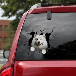Funny Samoyed Crack Window Decal Custom 3d Car Decal Vinyl Aesthetic Decal Funny Stickers Home Decor Gift Ideas Car Vinyl Decal Sticker Window Decals, Peel and Stick Wall Decals 18x18IN 2PCS