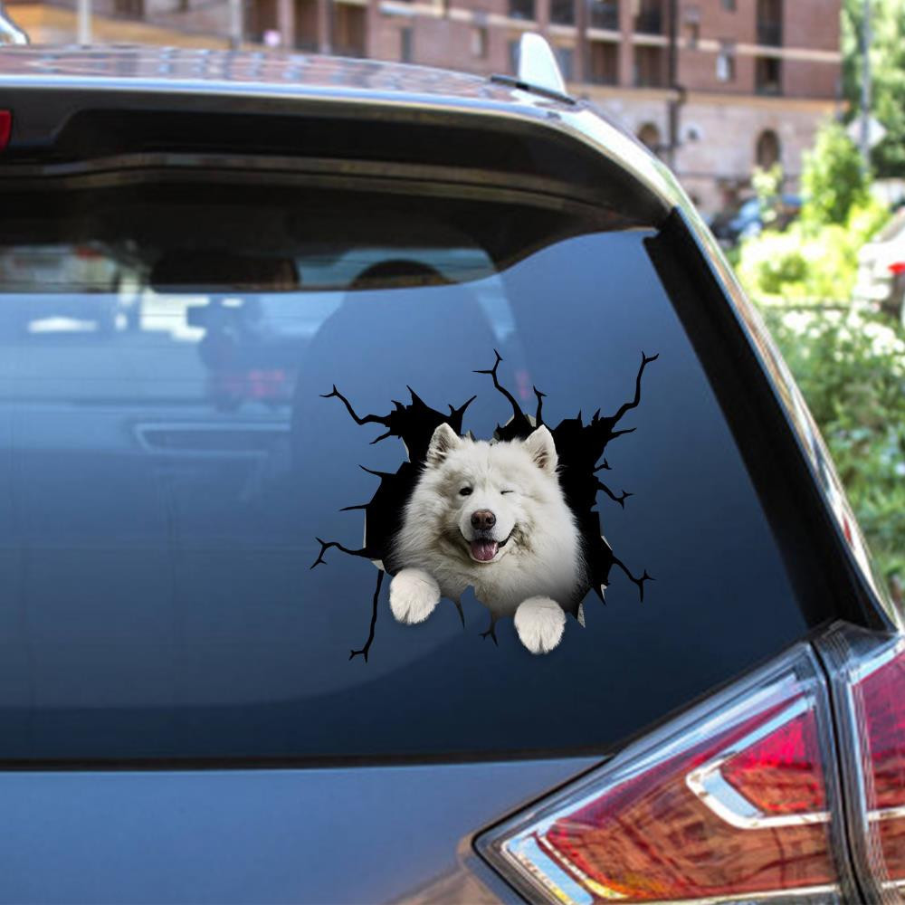 Funny Samoyed Crack Window Decal Custom 3d Car Decal Vinyl Aesthetic Decal Funny Stickers Home Decor Gift Ideas Car Vinyl Decal Sticker Window Decals, Peel and Stick Wall Decals 12x12IN 2PCS