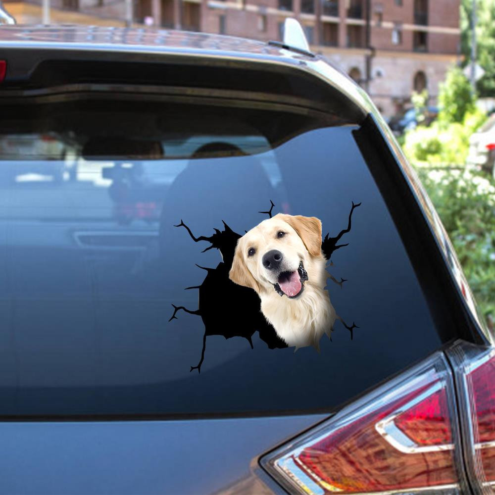 Golden Retriever Dog Breeds Dogs Puppy Crack Window Decal Custom 3d Car Decal Vinyl Aesthetic Decal Funny Stickers Cute Gift Ideas Ae10575 Car Vinyl Decal Sticker Window Decals, Peel and Stick Wall Decals 12x12IN 2PCS