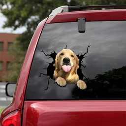 Golden Retriever Dog Breeds Dogs Puppy Crack Window Decal Custom 3d Car Decal Vinyl Aesthetic Decal Funny Stickers Cute Gift Ideas Ae10568 Car Vinyl Decal Sticker Window Decals, Peel and Stick Wall Decals 18x18IN 2PCS