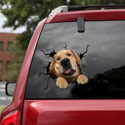Golden Retriever Dog Breeds Dogs Puppy Crack Window Decal Custom 3d Car Decal Vinyl Aesthetic Decal Funny Stickers Cute Gift Ideas Ae10571 Car Vinyl Decal Sticker Window Decals, Peel and Stick Wall Decals 18x18IN 2PCS
