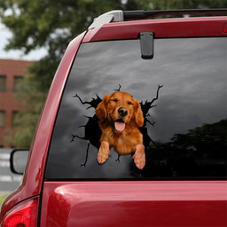 Golden Retriever Dog Breeds Dogs Puppy Crack Window Decal Custom 3d Car Decal Vinyl Aesthetic Decal Funny Stickers Cute Gift Ideas Ae10577 Car Vinyl Decal Sticker Window Decals, Peel and Stick Wall Decals 18x18IN 2PCS