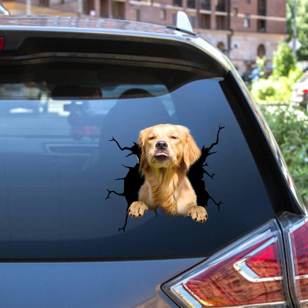 Golden Retriever Dog Breeds Dogs Puppy Crack Window Decal Custom 3d Car Decal Vinyl Aesthetic Decal Funny Stickers Cute Gift Ideas Ae10581 Car Vinyl Decal Sticker Window Decals, Peel and Stick Wall Decals 12x12IN 2PCS