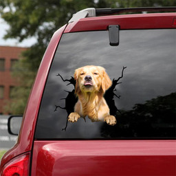 Golden Retriever Dog Breeds Dogs Puppy Crack Window Decal Custom 3d Car Decal Vinyl Aesthetic Decal Funny Stickers Cute Gift Ideas Ae10581 Car Vinyl Decal Sticker Window Decals, Peel and Stick Wall Decals 18x18IN 2PCS