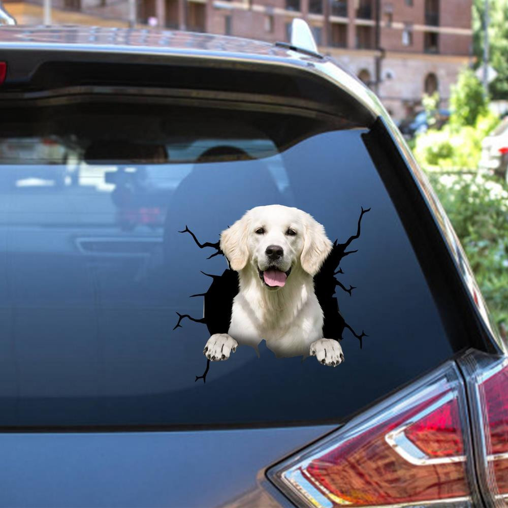Golden Retriever Dog Breeds Dogs Puppy Crack Window Decal Custom 3d Car Decal Vinyl Aesthetic Decal Funny Stickers Cute Gift Ideas Ae10583 Car Vinyl Decal Sticker Window Decals, Peel and Stick Wall Decals 12x12IN 2PCS