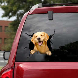 Golden Retriever Dog Breeds Dogs Puppy Crack Window Decal Custom 3d Car Decal Vinyl Aesthetic Decal Funny Stickers Cute Gift Ideas Ae10584 Car Vinyl Decal Sticker Window Decals, Peel and Stick Wall Decals 18x18IN 2PCS