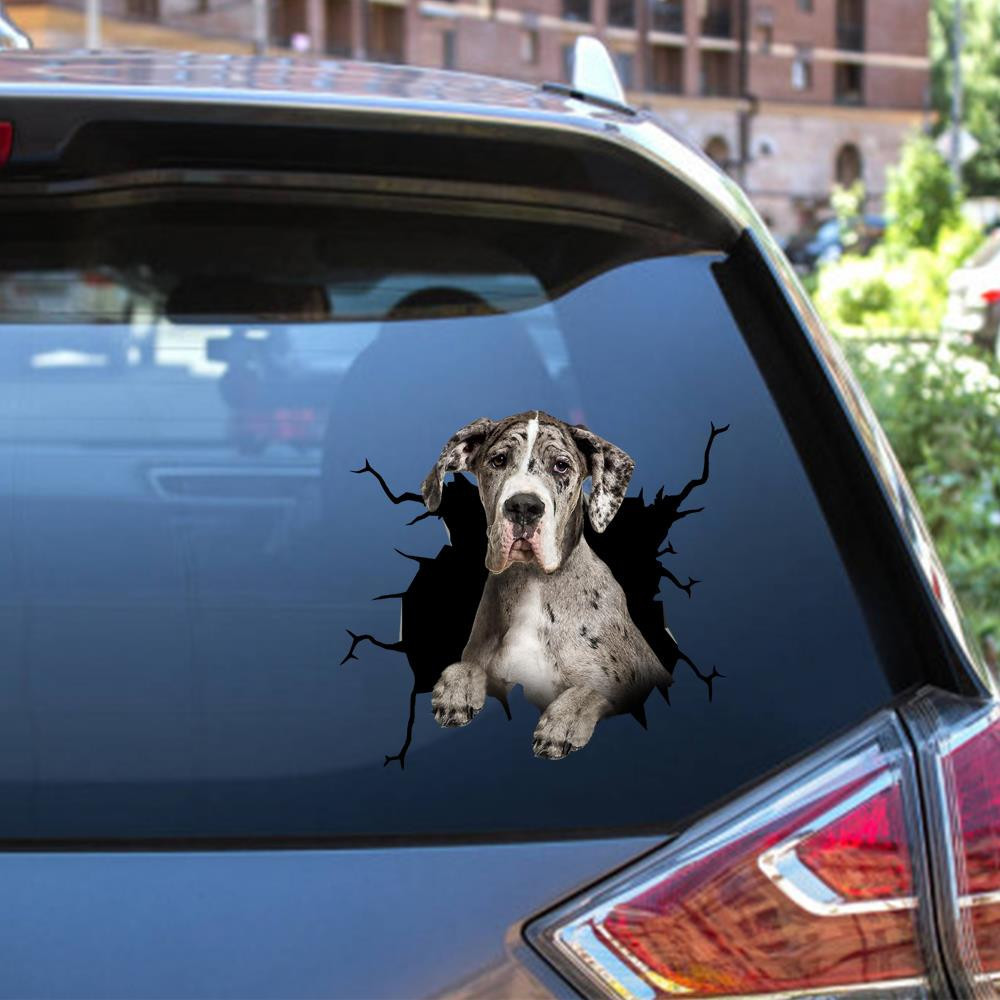 Great Dane Dog Breeds Dogs Puppy Crack Window Decal Custom 3d Car Decal Vinyl Aesthetic Decal Funny Stickers Cute Gift Ideas Ae10604 Car Vinyl Decal Sticker Window Decals, Peel and Stick Wall Decals 12x12IN 2PCS