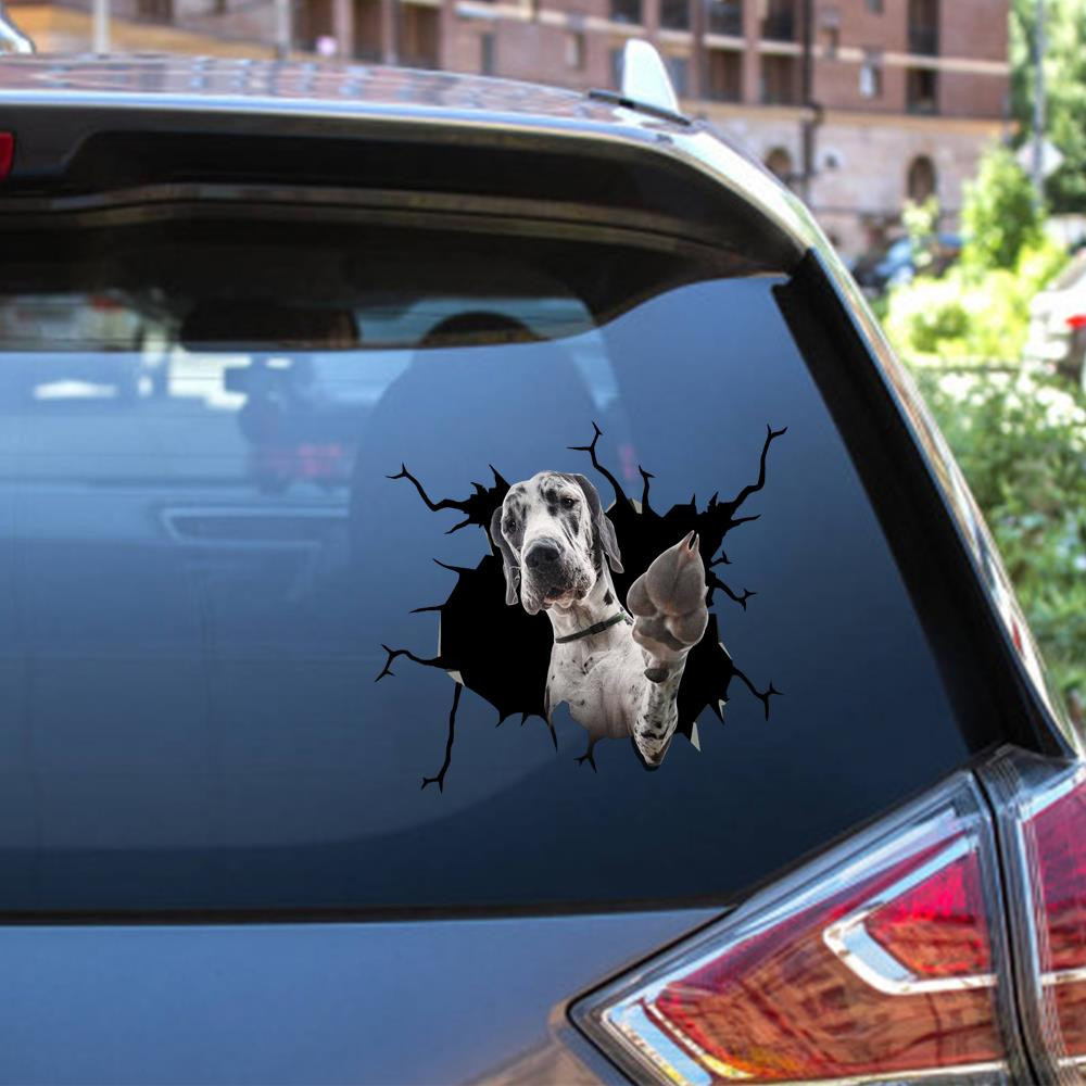 Great Dane Dog Breeds Dogs Puppy Crack Window Decal Custom 3d Car Decal Vinyl Aesthetic Decal Funny Stickers Cute Gift Ideas Ae10605 Car Vinyl Decal Sticker Window Decals, Peel and Stick Wall Decals 12x12IN 2PCS