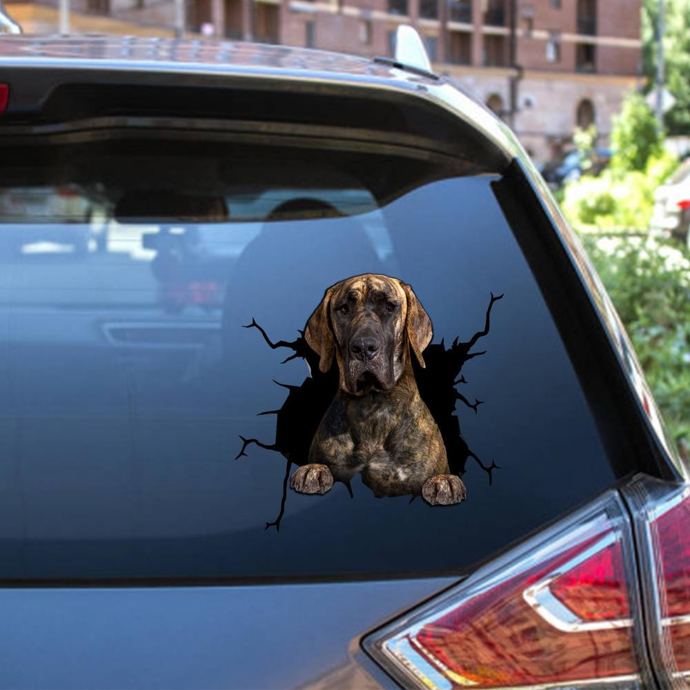 Great Dane Dog Breeds Dogs Puppy Crack Window Decal Custom 3d Car Decal Vinyl Aesthetic Decal Funny Stickers Cute Gift Ideas Ae10614 Car Vinyl Decal Sticker Window Decals, Peel and Stick Wall Decals 12x12IN 2PCS