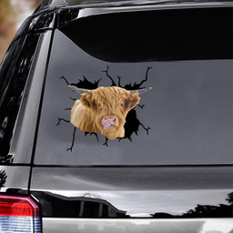 Highland Cow Crack Window Decal Custom 3d Car Decal Vinyl Aesthetic Decal Funny Stickers Cute Gift Ideas Ae10656 Car Vinyl Decal Sticker Window Decals, Peel and Stick Wall Decals