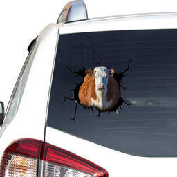 Hereford Cow Crack Window Decal Custom 3d Car Decal Vinyl Aesthetic Decal Funny Stickers Home Decor Gift Ideas Car Vinyl Decal Sticker Window Decals, Peel and Stick Wall Decals