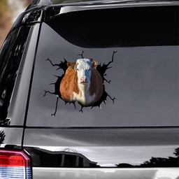 Hereford Cow Crack Window Decal Custom 3d Car Decal Vinyl Aesthetic Decal Funny Stickers Home Decor Gift Ideas Car Vinyl Decal Sticker Window Decals, Peel and Stick Wall Decals