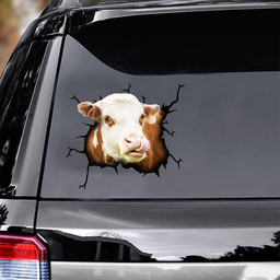 Hereford Cattle Crack Window Decal Custom 3d Car Decal Vinyl Aesthetic Decal Funny Stickers Home Decor Gift Ideas Car Vinyl Decal Sticker Window Decals, Peel and Stick Wall Decals