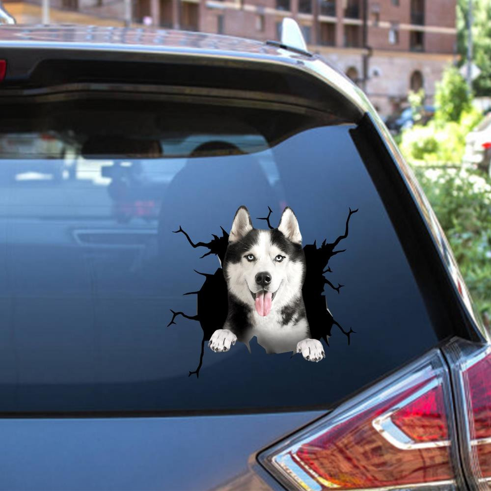 Husky Sibir Dog Crack Sticker Cute For Men Car Vinyl Decal Sticker Window Decals, Peel and Stick Wall Decals 12x12IN 2PCS