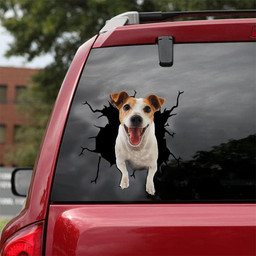 Jack Russell Terrier Dog Breeds Dogs Puppy Crack Window Decal Custom 3d Car Decal Vinyl Aesthetic Decal Funny Stickers Cute Gift Ideas Ae10693 Car Vinyl Decal Sticker Window Decals, Peel and Stick Wall Decals 18x18IN 2PCS