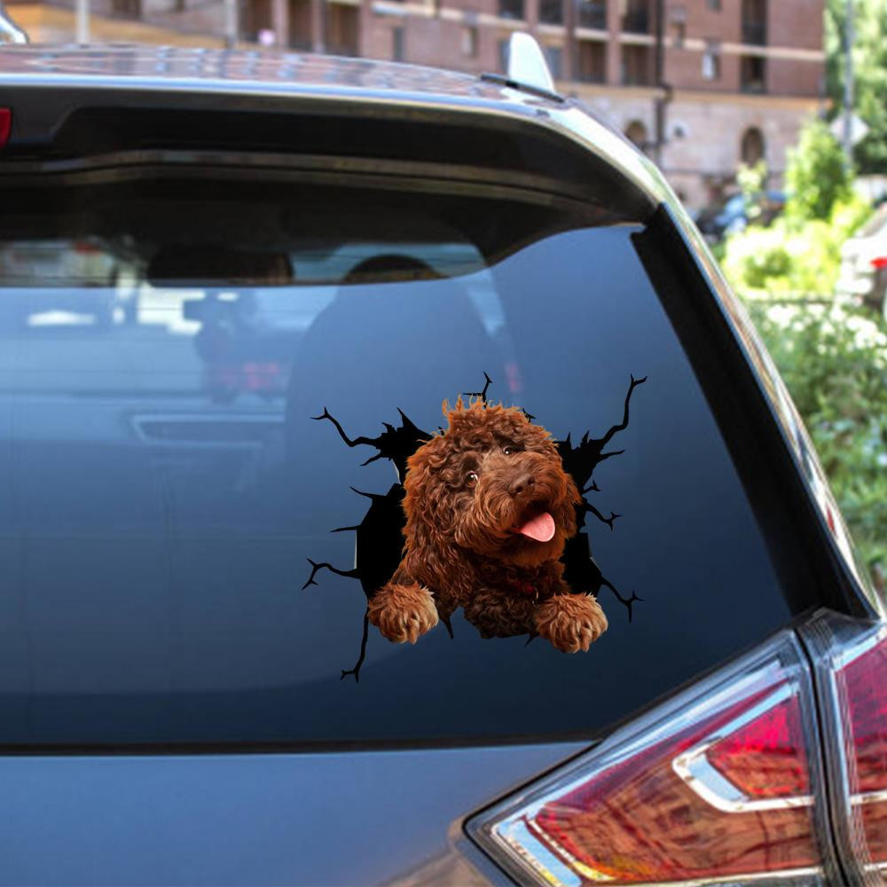 Labradoodle Dog Breeds Dogs Puppy Crack Window Decal Custom 3d Car Decal Vinyl Aesthetic Decal Funny Stickers Cute Gift Ideas Ae10709 Car Vinyl Decal Sticker Window Decals, Peel and Stick Wall Decals 12x12IN 2PCS