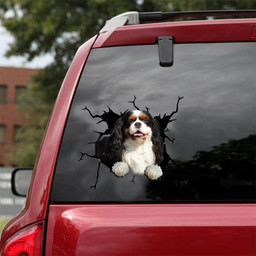 King Charles Spaniel Crack Window Decal Custom 3d Car Decal Vinyl Aesthetic Decal Funny Stickers Home Decor Gift Ideas Car Vinyl Decal Sticker Window Decals, Peel and Stick Wall Decals 18x18IN 2PCS