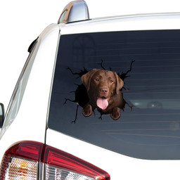 Labrador Dog Breeds Dogs Puppy Chocolate Crack Window Decal Custom 3d Car Decal Vinyl Aesthetic Decal Funny Stickers Home Decor Gift Ideas Car Vinyl Decal Sticker Window Decals, Peel and Stick Wall Decals
