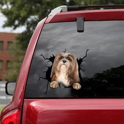 Lhasa Apso Crack Window Decal Custom 3d Car Decal Vinyl Aesthetic Decal Funny Stickers Home Decor Gift Ideas Car Vinyl Decal Sticker Window Decals, Peel and Stick Wall Decals 18x18IN 2PCS