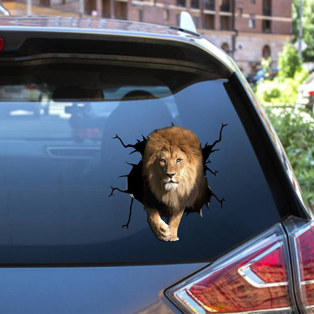 Lion Crack Window Decal Custom 3d Car Decal Vinyl Aesthetic Decal Funny Stickers Cute Gift Ideas Ae10750 Car Vinyl Decal Sticker Window Decals, Peel and Stick Wall Decals 12x12IN 2PCS
