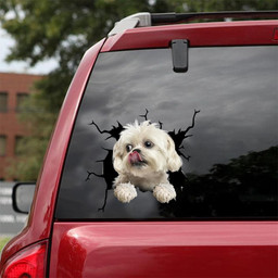 Lhasa Apso Crack Window Decal Custom 3d Car Decal Vinyl Aesthetic Decal Funny Stickers Cute Gift Ideas Ae10748 Car Vinyl Decal Sticker Window Decals, Peel and Stick Wall Decals 18x18IN 2PCS