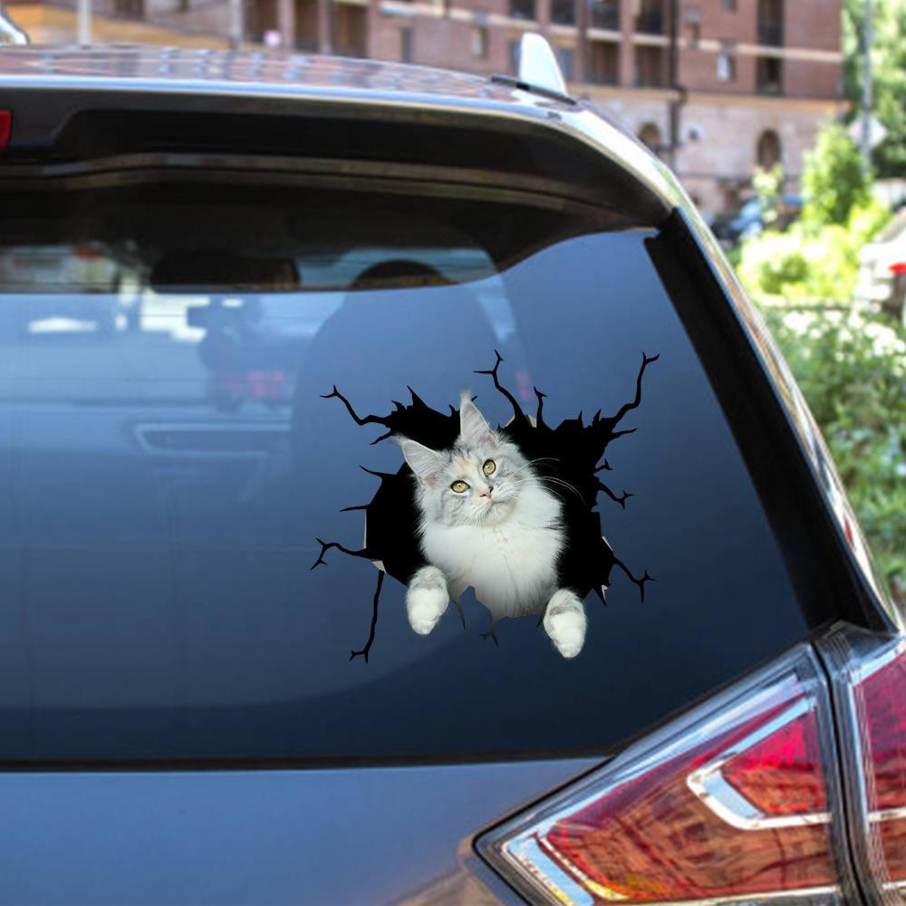 Maine Coon Crack Window Decal Custom 3d Car Decal Vinyl Aesthetic Decal Funny Stickers Cute Gift Ideas Ae10760 Car Vinyl Decal Sticker Window Decals, Peel and Stick Wall Decals 12x12IN 2PCS