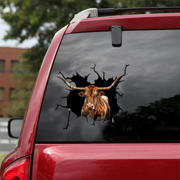 Longhorn Cattle Crack Window Decal Custom 3d Car Decal Vinyl Aesthetic Decal Funny Stickers Home Decor Gift Ideas Car Vinyl Decal Sticker Window Decals, Peel and Stick Wall Decals 18x18IN 2PCS
