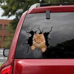 Maine Coon Crack Window Decal Custom 3d Car Decal Vinyl Aesthetic Decal Funny Stickers Cute Gift Ideas Ae10761 Car Vinyl Decal Sticker Window Decals, Peel and Stick Wall Decals 18x18IN 2PCS