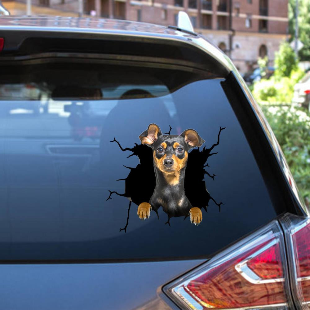 Miniature Pinscher Crack Window Decal Custom 3d Car Decal Vinyl Aesthetic Decal Funny Stickers Cute Gift Ideas Ae10788 Car Vinyl Decal Sticker Window Decals, Peel and Stick Wall Decals 12x12IN 2PCS