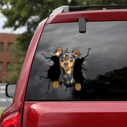 Miniature Pinscher Crack Window Decal Custom 3d Car Decal Vinyl Aesthetic Decal Funny Stickers Cute Gift Ideas Ae10788 Car Vinyl Decal Sticker Window Decals, Peel and Stick Wall Decals 18x18IN 2PCS