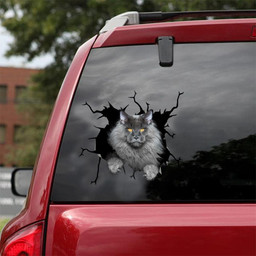 Maine Coon Crack Window Decal Custom 3d Car Decal Vinyl Aesthetic Decal Funny Stickers Home Decor Gift Ideas Car Vinyl Decal Sticker Window Decals, Peel and Stick Wall Decals 18x18IN 2PCS