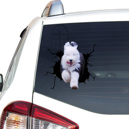 Old English Sheepdog Crack Window Decal Custom 3d Car Decal Vinyl Aesthetic Decal Funny Stickers Home Decor Gift Ideas Car Vinyl Decal Sticker Window Decals, Peel and Stick Wall Decals